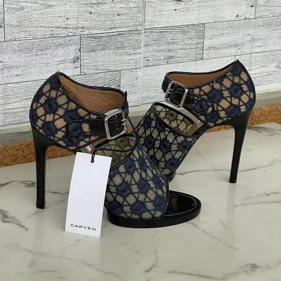 Carven Mesh and Lace open toe heels size 37/7 - Picture 1 of 17